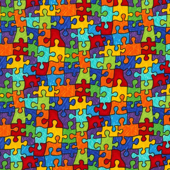 Timeless Treasures Puzzle Pieces Multicolor Premium Quality 100% Cotton Fabric sold by the yard