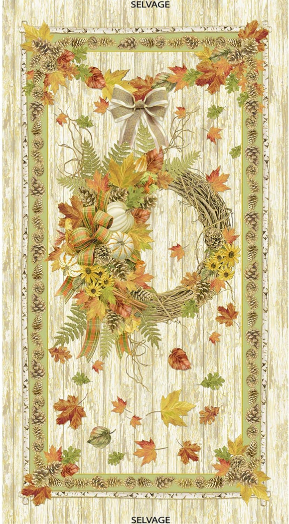 Timeless Treasures Fabrics Fall Foliage Beige Harvest Wreath 24x43 Panel 100% Cotton Fabric sold by the panel
