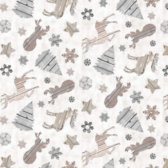 Timeless Treasures Gnome for The Holiday Trees, Snowflakes & Deer Toss Premium Quality 100% Cotton Fabric sold by the yard