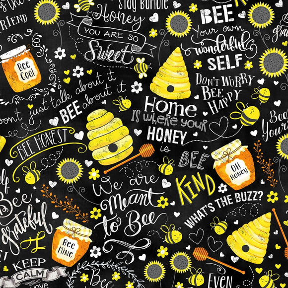 Timeless Treasures What's The Buzz Bee Hives Black Premium Quality 100% Cotton Fabric sold by the yard