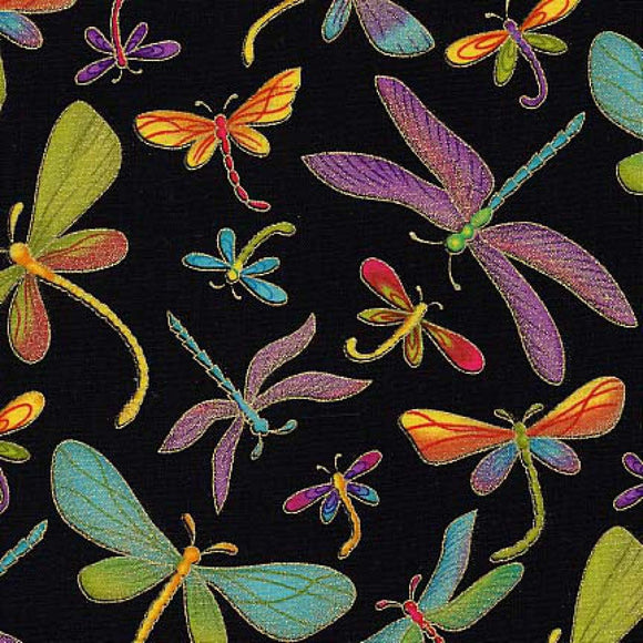 Timeless Treasures Dragonfly Metallic Black Premium Quality 100% Cotton Fabric sold by the yard