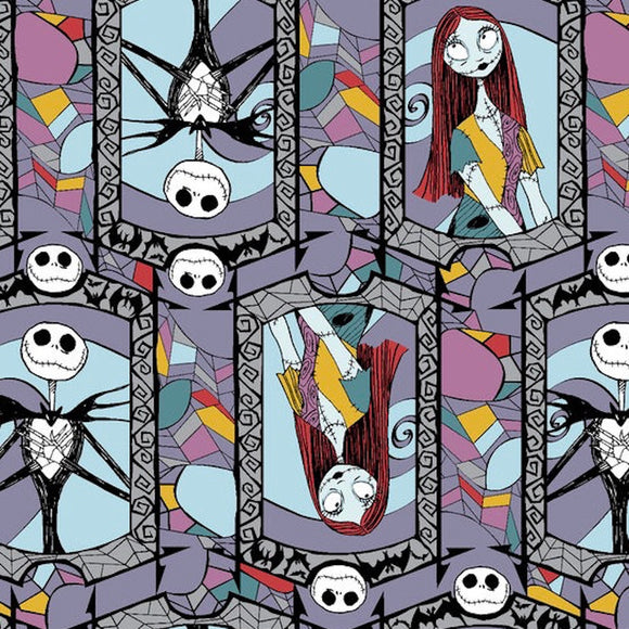 Springs Creative Disney The Nightmare Before Christmas Jack and Sally Stained Glass Multicolor 100% Cotton Fabric