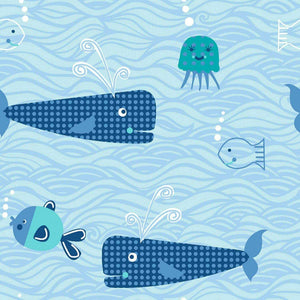 Springs Creative Sea The Sea Whale Toss Blue 100% Cotton Fabric