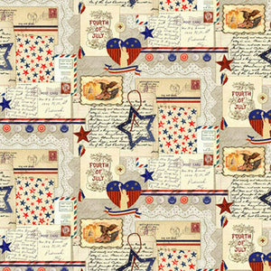 Springs Creative Patriotic Thoughts Fourth of July Tan 100% Cotton Fabric