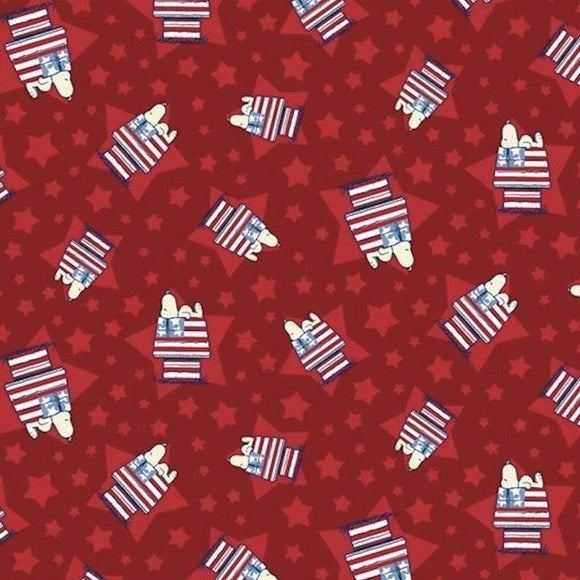 Springs Creative Patriotic Peanuts Snoopy House Toss Red 100% Cotton Fabric