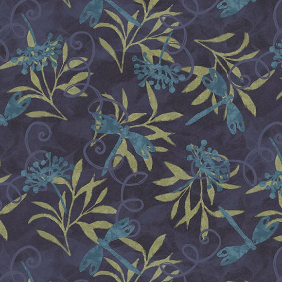 Springs Creative Jasmine Dragonfly Leaves Dark Purple 100% Cotton Fabric