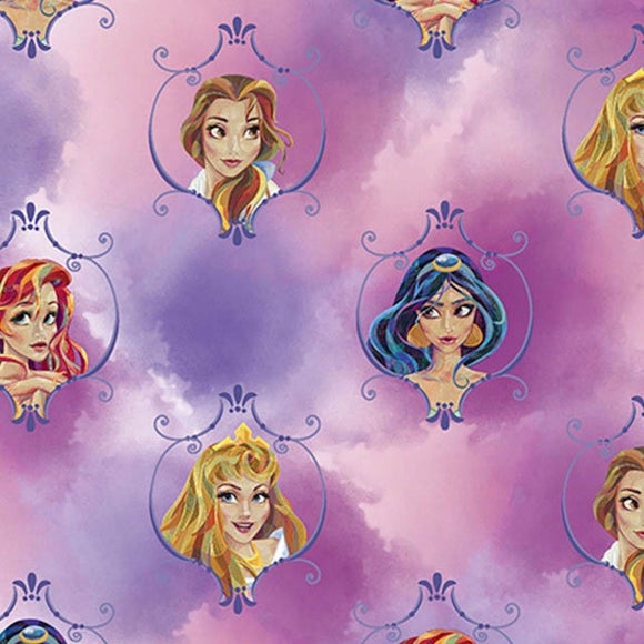 Springs Creative Disney Princess Jasmine, Belle, and Ariel Purple 100% Cotton Fabric
