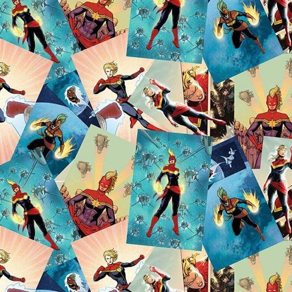 Springs Creative Marvel Comics Classic Captain Marvel Scenes Multicolor 100% Cotton Fabric