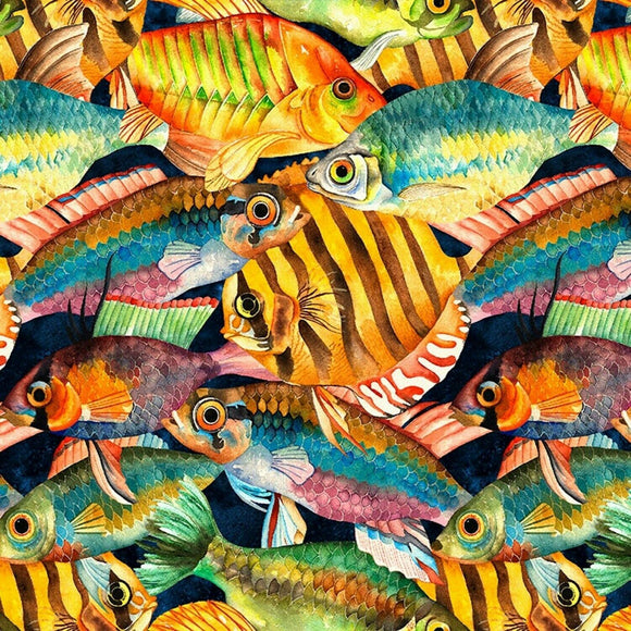 Springs Creative Tropical Fish Packed Multicolor 100% Cotton Fabric