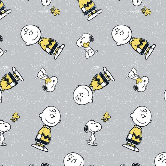 Springs Creative Peanuts Snoopy and Charlie Brown Tossed Gray 100% Cotton Fabric