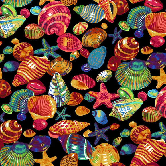 Springs Creative Beach Sea Shells Multicolor 100% Cotton Fabric