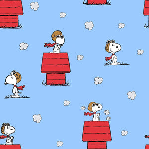 Springs Creative Snoopy and Red Baron Flying Blue 100% Cotton Fabric