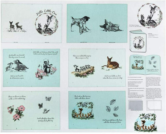 Springs Creative Disney Bambi Soft Book Green 100% Cotton Fabric 35 inch Panel