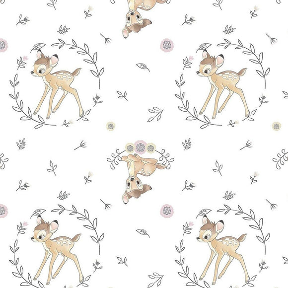 Springs Creative Disney Bambi Framed White Floral 100% Cotton Fabric