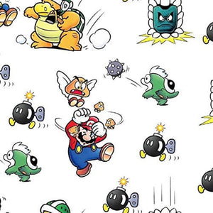 Springs Creative Nintendo Super Mario is in Trouble White 100% Cotton Fabric