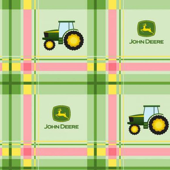 Springs Creative John Deere Tractor Plaid Green 100% Cotton Fabric