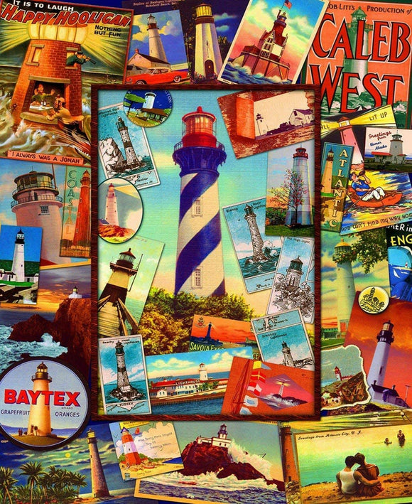 Springs Creative Retro Lighthouse Beach Patches Multicolor 100% Cotton Fabric