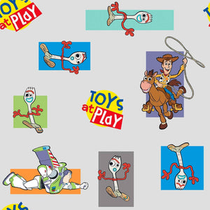 Springs Creative Disney Toy Story 4 Toys at Play Gray 100% Cotton Fabric