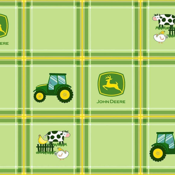 Springs Creative John Deere Tractor Plaid Farm Animals Green 100% Cotton Fabric
