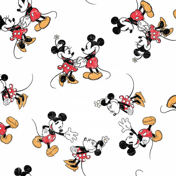 Springs Creative Disney Mickey & Minnie Mouse Vintage Scattered White 100% Cotton Fabric
