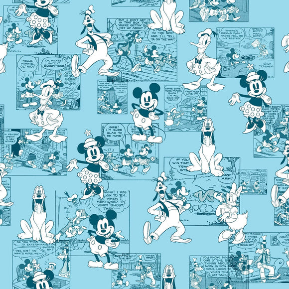 Springs Creative Disney Mickey and Friends Sensational 6 Comic Strip Blue 100% Cotton Fabric