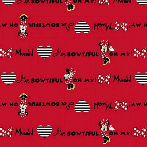 Springs Creative Disney Minnie Mouse Traditional Flannel I'm Bowtiful! Mwah! Fabric