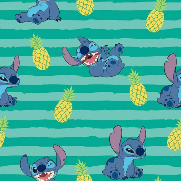 Springs Creative Disney Lilo and Stitch Pineapple Stripe Green 100% Cotton Fabric