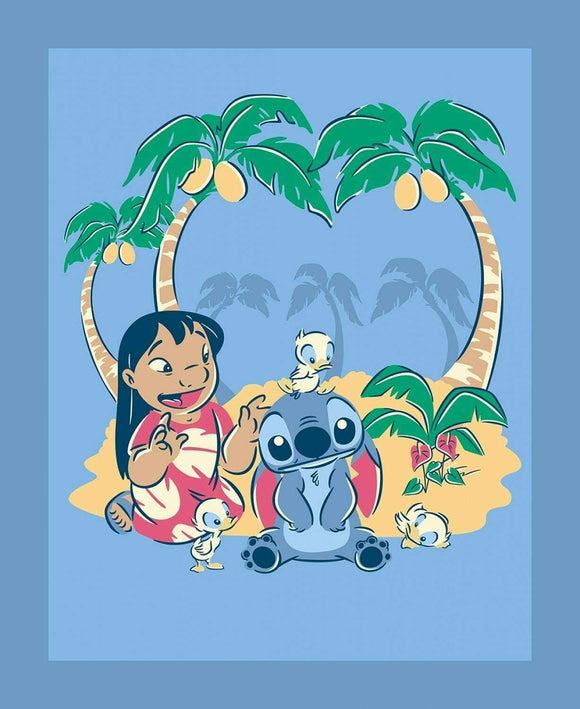 Springs Creative Disney Lilo and Stitch with Friends Blue 100% Cotton Fabric 35 inch Panel
