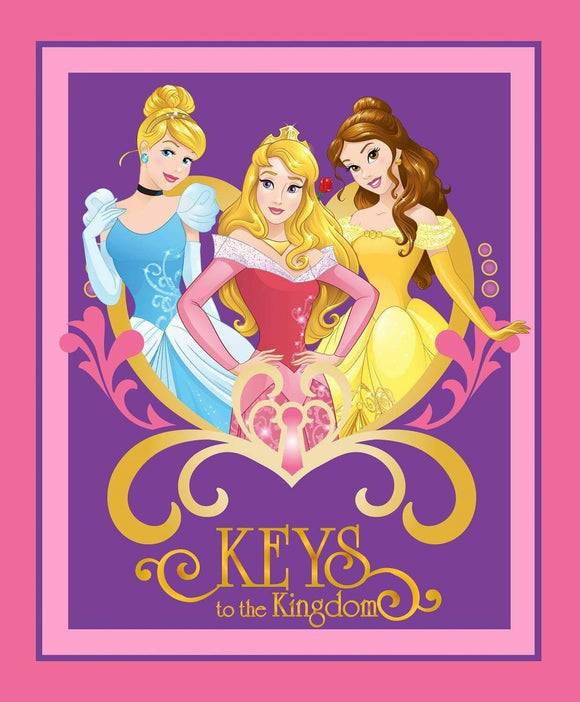 Springs Creative Disney Princess Keys Kingdom Purple 100% Cotton Fabric 35 inch Panel