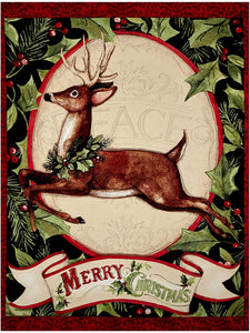 Springs Creative Merry Christmas Woodland Deer 100% Cotton Fabric 35 inch Panel