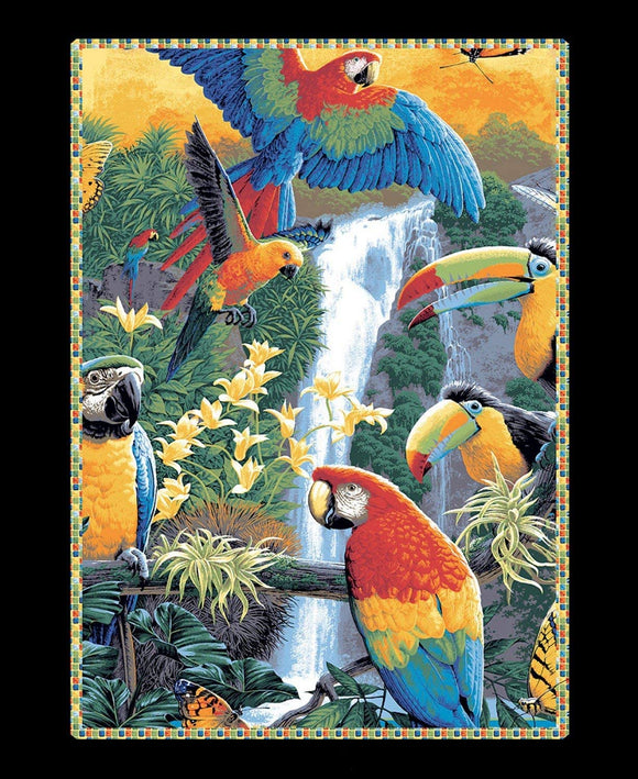Springs Creative Tropical Toucan Birds 100% Cotton Fabric 35 inch Panel