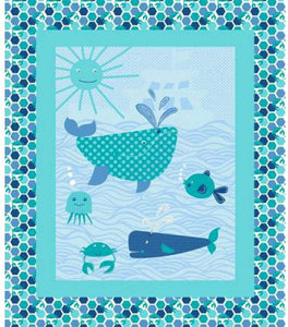Springs Creative Sea The Sea Whale Blue 100% Cotton Fabric 35 inch Panel