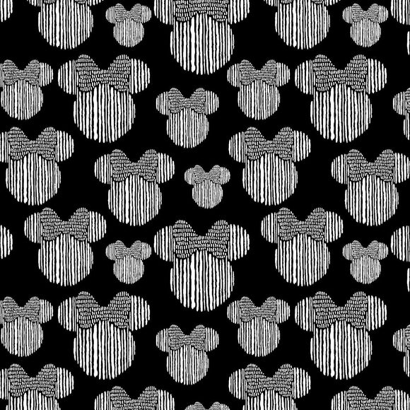Springs Creative Disney Minnie Mouse Heads Black 100% Cotton Fabric