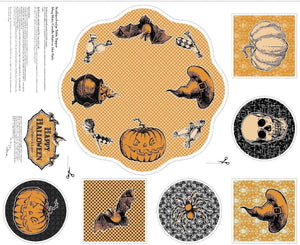 Springs Creative Happy Halloween Table Topper and Pats White 100% Cotton Fabric 35 inch Panel