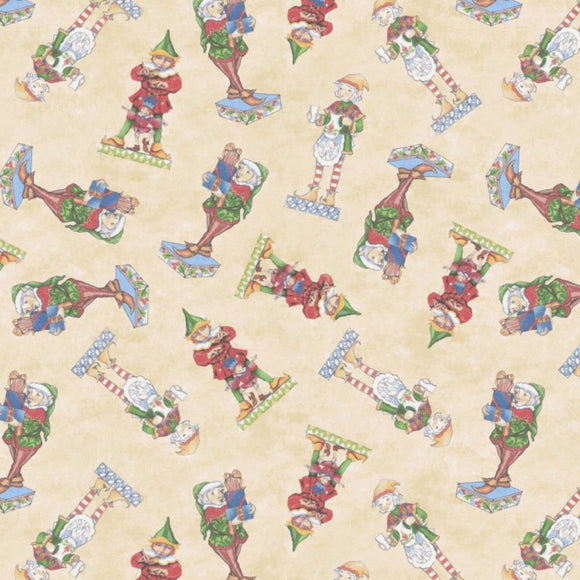 Springs Creative Christmas Santa Elf Toss Tan 100% Cotton Fabric