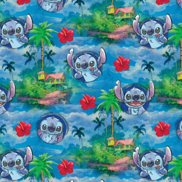 Springs Creative Disney Lilo and Stitch Hawaiian Nights Blue 100% Cotton Fabric
